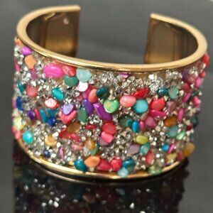 Confetti Cuff Bracelet Wide Statement Glittery NWT Gift Club Party Bling Gold